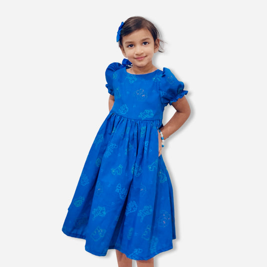 Royal Blue Cotton Dino Dress